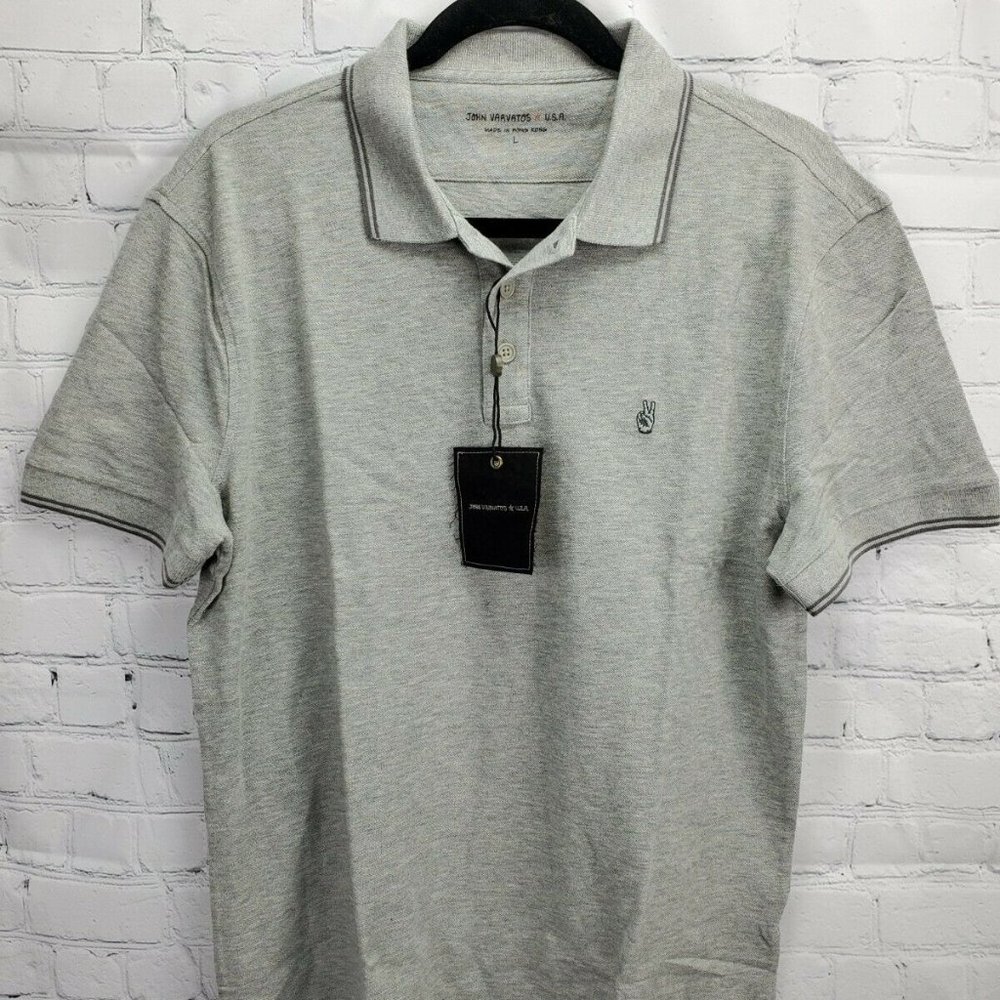 Short Sleeve Peace Sign Polo Shirt Gray